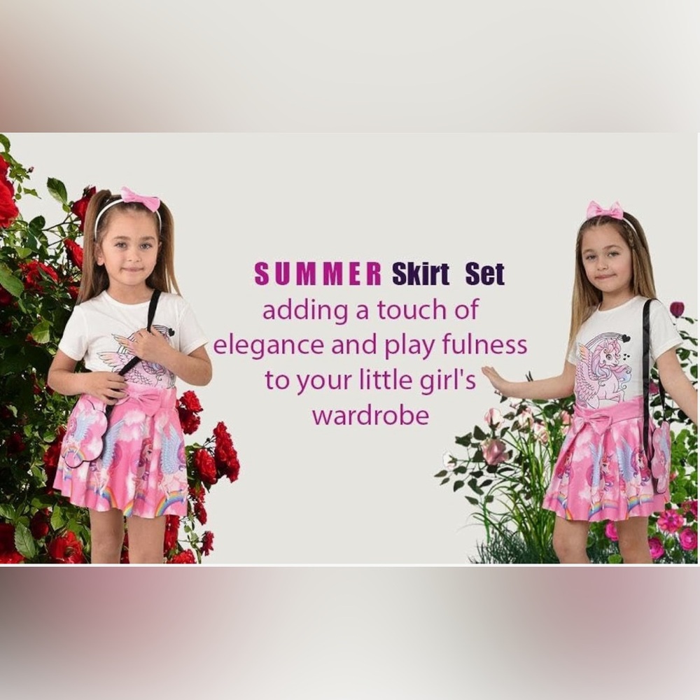 Girls Birthday Clothes Cartoon Short Sleeve Shirt Skirt Princess Size Girl 4/5